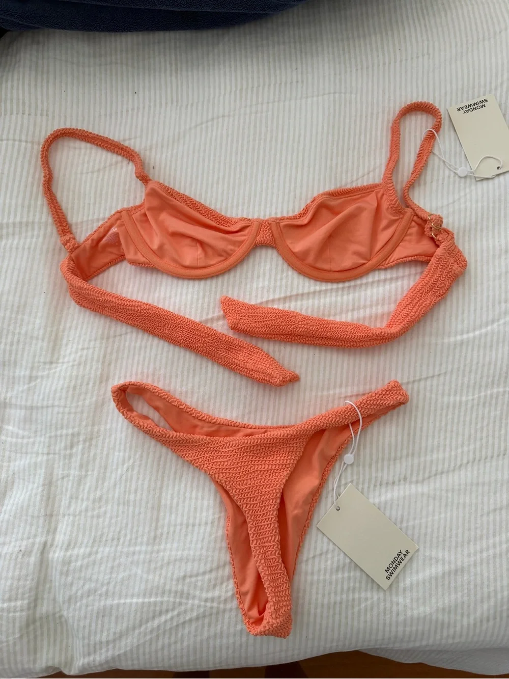 Monday Swimwear - Capri Top/Byron Thong (COLOR: SUMMER PEACH CRINKLE - size P)